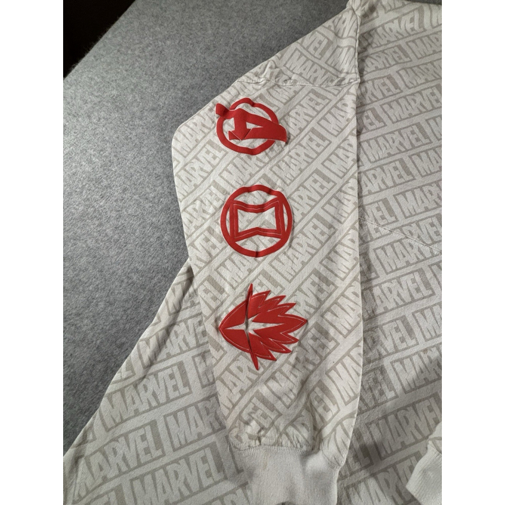 Marvel Spirit Jersey XL White All-Over Logo Long Sleeve Shirt Red Icons - Picture 2 of 13